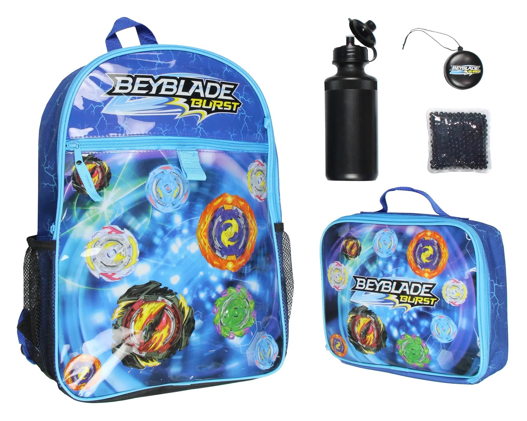 Beyblade Burst TV Show Tossed Print 5-Piece 16" Backpack Set, Includes Lunchbox Set, Water Bottle, Ice Pack – Christmas, Father's Day Gift, Everyday Bag, Collectibles