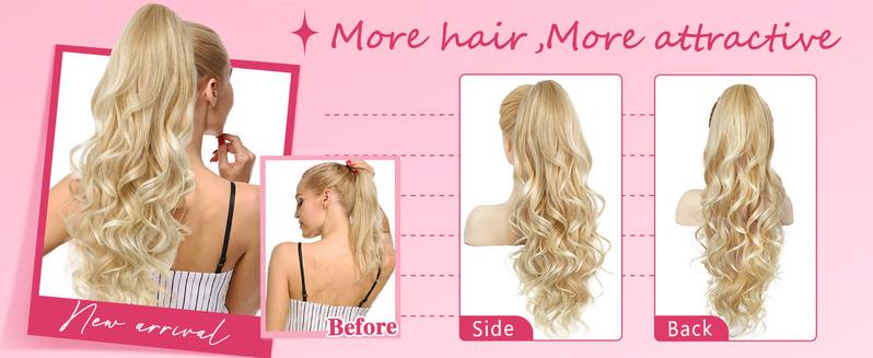 Vigorous Ponytail Extension 24 Inch Long Curly Wavy Claw Clip in Ponytail Hair Extensions,Synthetic Ponytail Hair Extension Clip in Hairpiece for Daily Use