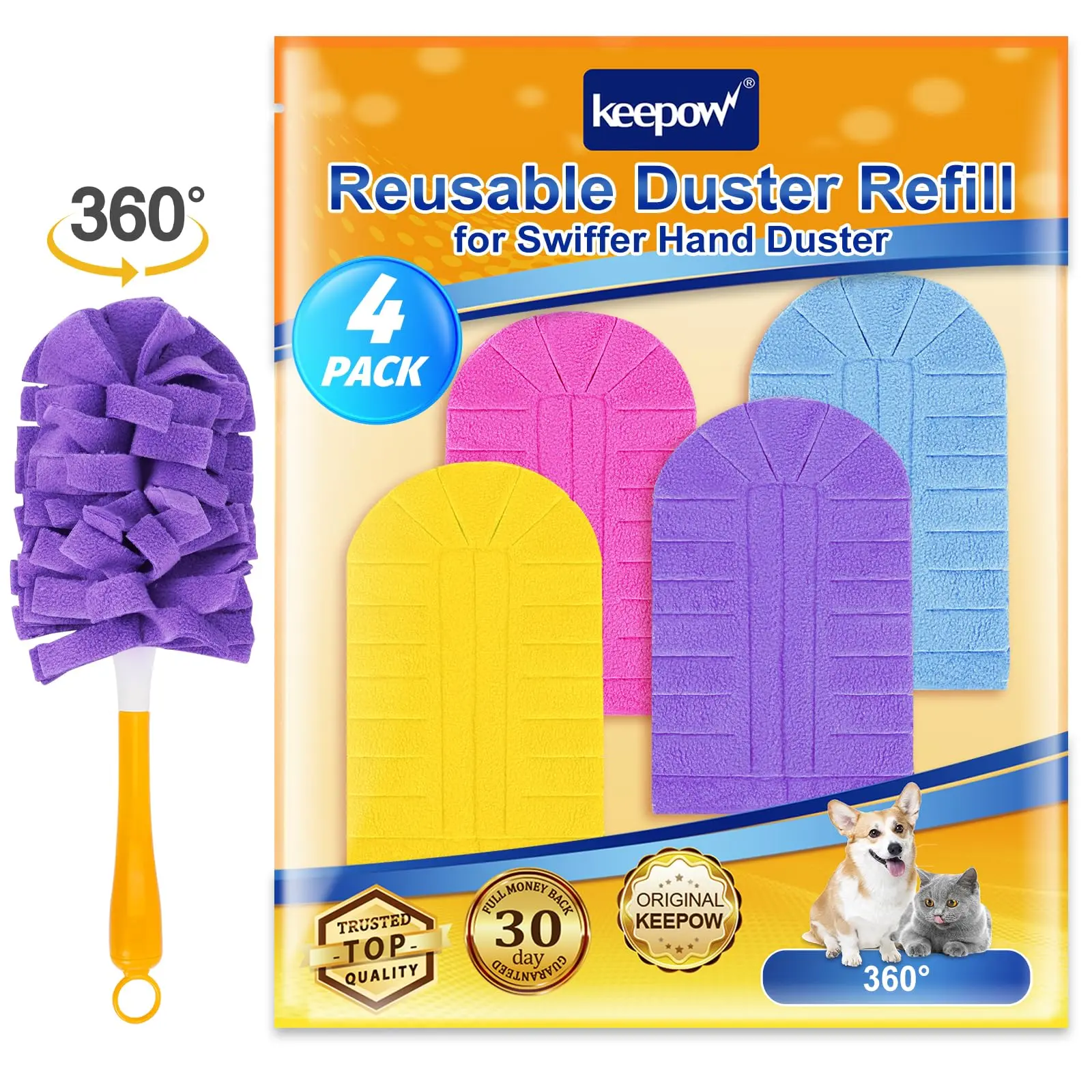 KEEPOW Reusable Duster Refill Compatible with Swiffer 360 Degree Dusters Refills for Cleaning 4 Pack (Handle is Not Included),dorm essentials,home essentials