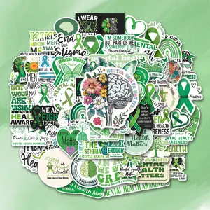 63Pcs Mental Health Stickers Pack, Waterproof Green Ribbon Awareness & Therapy Quote Vinyl Decals for Laptop, Water Bottle, Journal & Scrapbook, Mental Health Advocate Gift