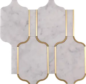 Artistic Carrara White with Gold Accent Lantern Marble Backsplash Mosaic Floor and Wall tiles (12x12 inch) DP5928
