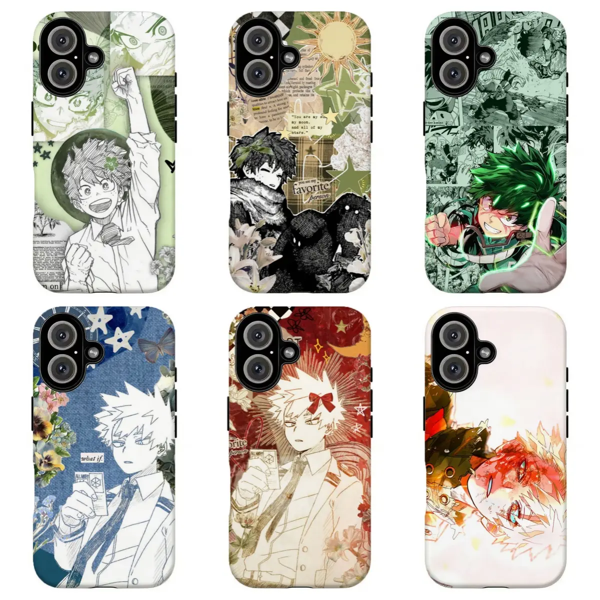 FL-MHA Deku & Bakugo Collage Custom Durable Casing - Shoujo Anime Protective Phone Case with Resistance, Mobile Device Accessory for iPhone 11-17 Air Pro Max, for Samsung S21-S26, Fan Gift