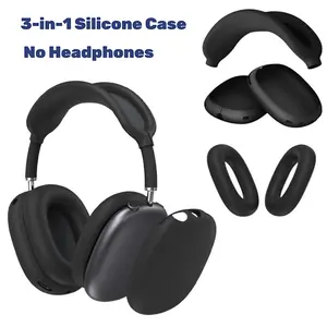 [No Headphones] Silicone Case Cover for AirPods Max (USB-C/Lightning 2024/2020), 3-in-1 Design, Anti-Scratch, Easy to Use, Protective Accessory Set