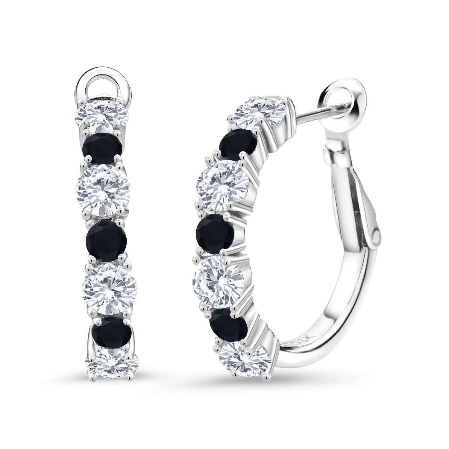 2.44 Cttw White Moissanite and Black Onyx Hoop Earrings For Women | 925 Sterling Silver | Gemstone Birthstone | Round 4MM and 3MM | Fine Jewelry Gifts for Women Mom Wife Her