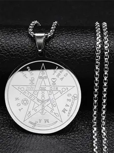 Tetragrammaton Jewish Hebrew Necklace for Women Men, Stainless Steel Star Pentagram Talisman Chain Gift, Fashion Jewelry for Party, Daily Decor, Exquisite Jewelry for Birthday Gift