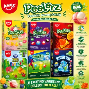 (live)AMOS Peelerz Peelable Gummy Candy Variety Pack, 6 Exciting Flavors, Made with Real Fruit Juice, Soft Chewy Fruity Gummies, Fun Candy Gift for Kids & Adults, 8.47 oz Boxes