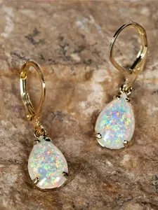 Female White Fire Sythetic Opal Stone Classic Gold Color Water Drop Earrings Cute Dangle Boho Jewelry For Women
