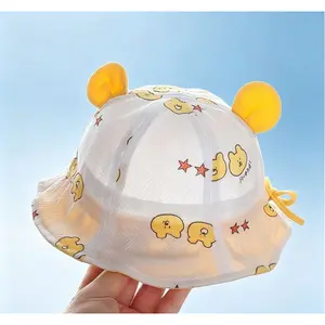Cute 3D Bear Ear Baby Sun Hat, Spring Summer Breathable Sunscreen Cartoon Fisherman Cap