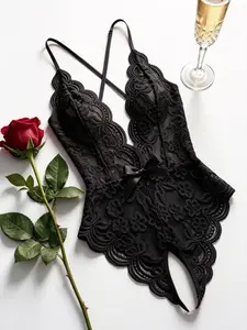 Women's Sexy Lace Jumpsuit, Fitted Plain Style, Breathable and Comfortable, Deep V Backless Design, Perfect for Daily Wear and Special Occasions