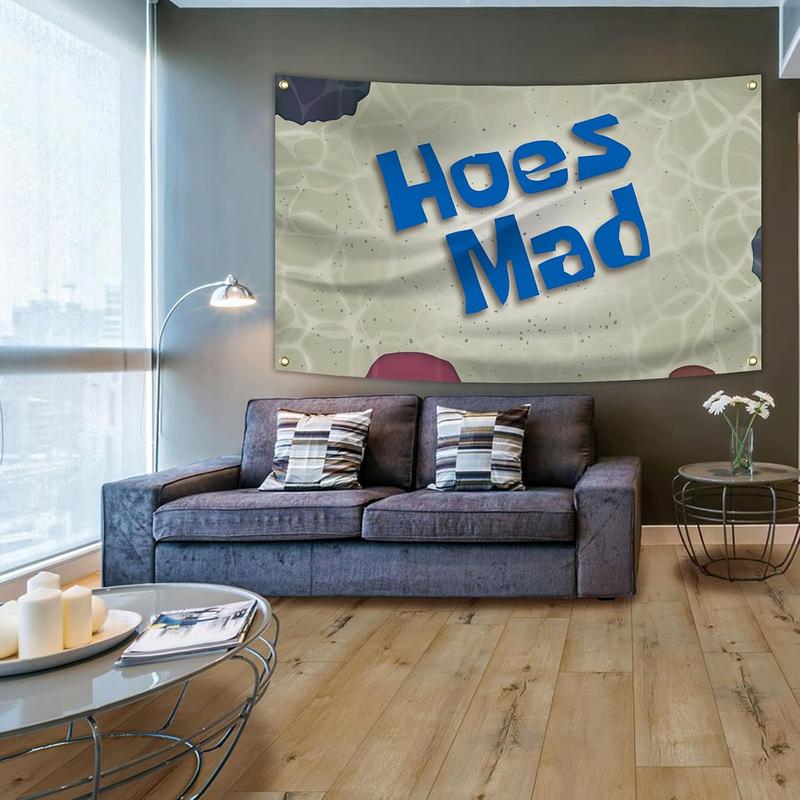 Hoes Mad 3x5Ft Flag Funny Poster Taperstry for College Dorm Room Guys Man Cave Room Decoration Banner with 4 Brass Grommets