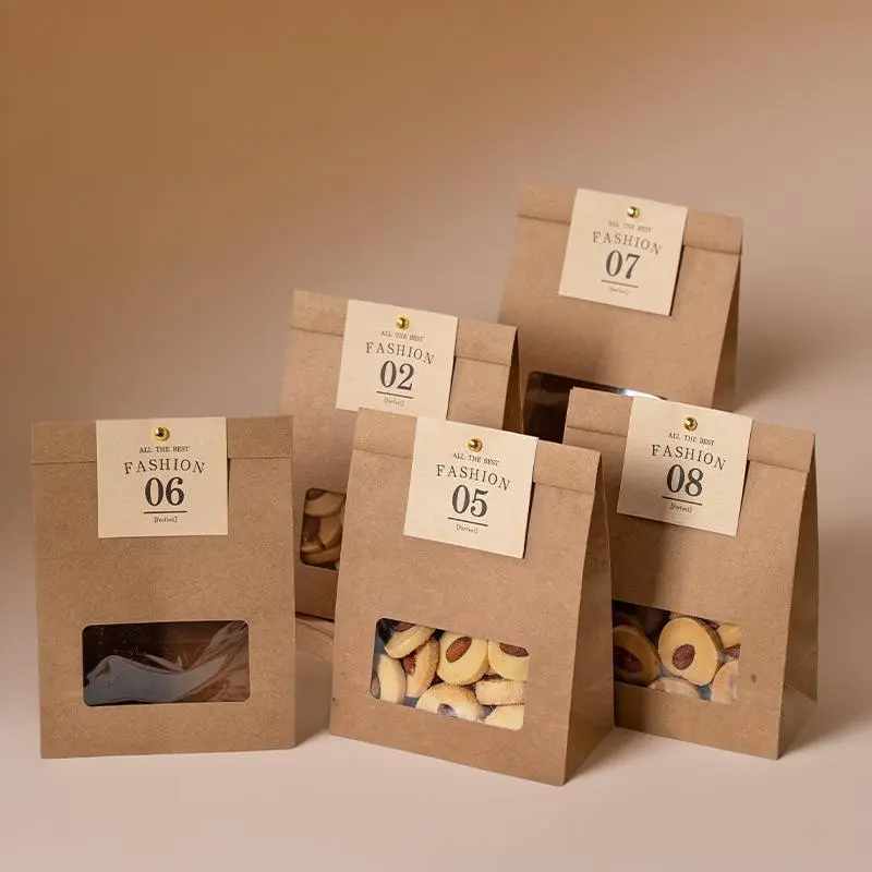 Food Grade Kraft Sealing Visible Stand-Up Bags with Window - No-Leak Office Stationery, Craft Paper Gifts & Wrapping, Paper Container Gifts & Wrapping, Snack Storage Organizer Essential