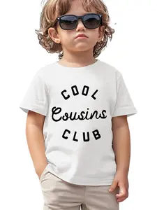 1pc Children's Tshirts Cool Cousins Print White TShirt, Casual Crew Neck Tshirt for Boys and Girls, Machine Washable, Suitable for Spring, Summer and Autumn. Labor Day, Thanksgiving Day, Christmas