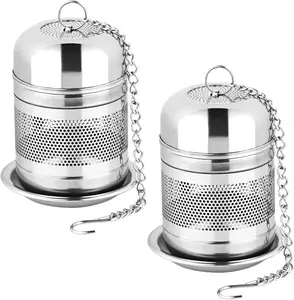 2PCS Tea Infuser Strainer - Stainless Steel, Steeper, Fine Mesh Ball holder with Chain Hook and Lid, Reusable Filter Bags Diffusers