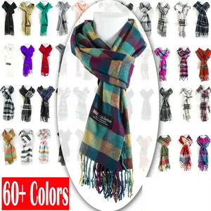 Winter Unisex 100% Cashmere Plaid Scotland Made Solid Striped Scarves Wool Scarf