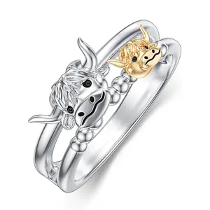 Personalized Highland Cow Ring 925 Sterling Silver Statement Ring Gift for Women Girls Comes with Greeting Card Option