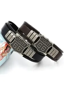 Vintage Distressed Genuine Leather Bracelet for Men on Route 66, Multi-layer Cowhide Wristband, Stylish No.66 Highway Accessory Available in Black and Brown, Biker Style Jewelry, Ideal Gift for Boyfriends and Motorcycle Enthusiasts