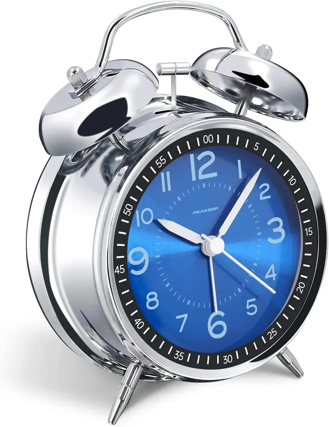 Peakeep Loud Alarm Clock for Heavy Sleepers Adults, Metal 4.5 Inches Twin Bell Battery Operated Analog Alarm Clock, Classic Bedside Clock for Bedrooms Decoration, Non Ticking Silent Design, Vintage Style Table Clock