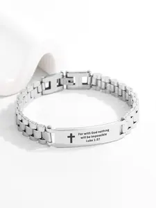 Silver Color Stainless Steel Cross Pendant Bracelet, Modern Design Fashion Accessory, Suitable for Multiple Seasons and Occasions