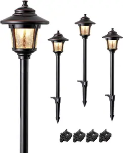 EDISHINE Low Voltage Landscape Lighting, 12V 3W 120LM 3000K Seed Glass Outdoor Landscape Path Lights with Connectors, ORB Waterproof Electric LED Pathway Light Wired for Walkway Garden Yard, 4 Pack