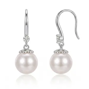 925 Silver Plated Pearl Drop Earrings for Women, Dangle Earrings with Zircon, Dainty Pearl Jewelry Gift, Artificial Zircon Earrings,summerwins