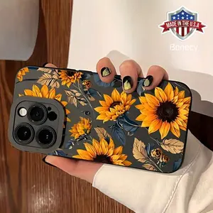 1 Sunflower Iris Design Matte Anti-Shock TPU Case Compatible with iPhone 11, 15 Pro Max, 14 Pro Max, Protection Cover Black Camera