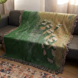 Lamb Pattern Bohemian Yarn Jacquard Woven Blanket with Tassel, Thick Soft Washable Blanket, Used for Home Decor Sofa Chair Bed Tapestry Tablecloth Floor Garden Picnic Outdoor Camping, Throw Blanket