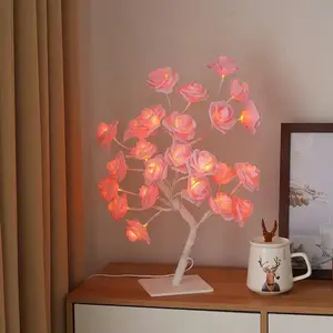 24-Head Rose Tree LED String Lights, USB Plug, DC Power Supply, Durable Plastic Lamp - Romantic Home & Festive Decor for Weddings, Christmas,summervibes