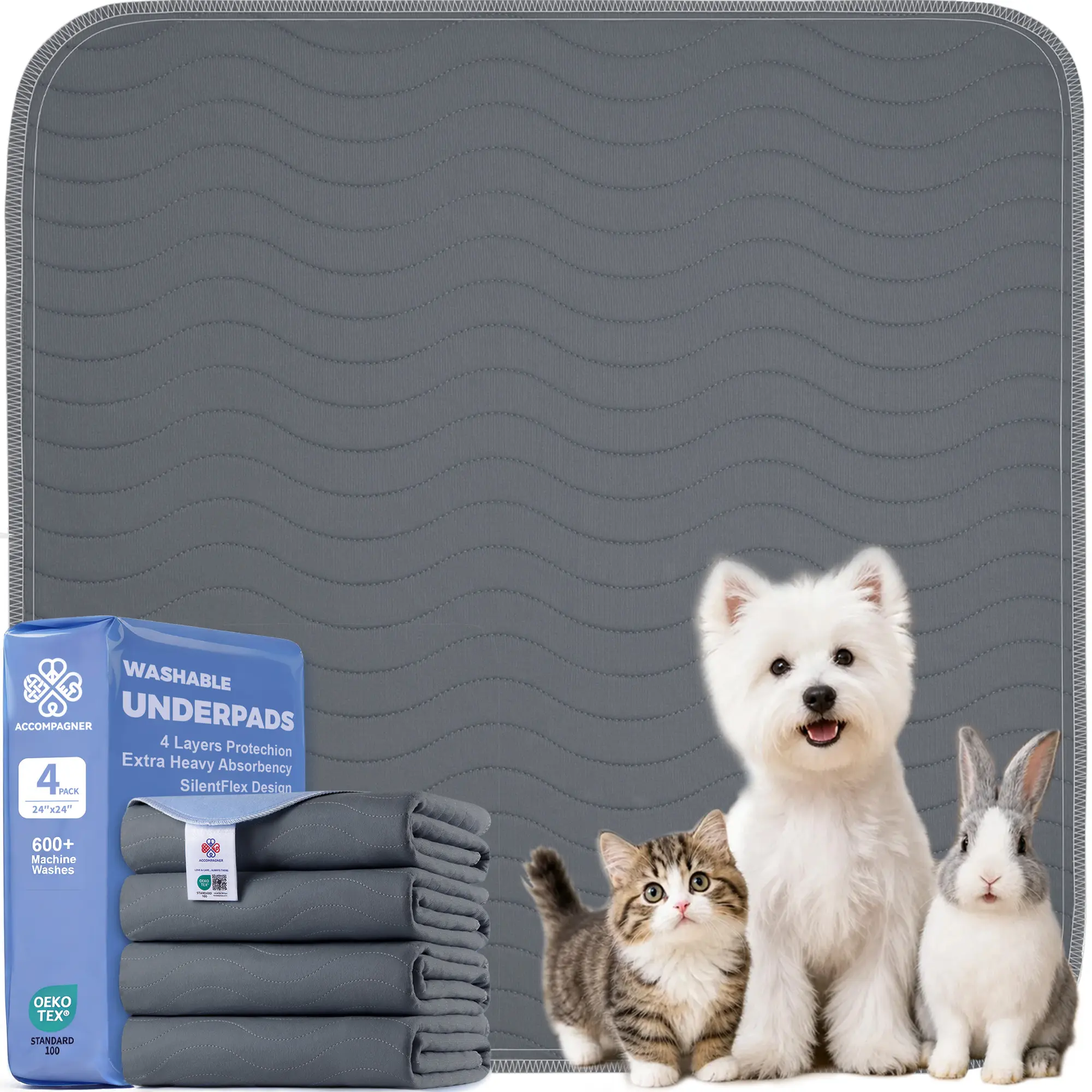 Reusable Dog Pee Pads - Washable, Ultra-Thick, Fast-Absorbing, Waterproof, Non-Slip Leak-Proof Mats for Puppy Training, Crate Use & Senior Dog Incontinence, Reusable Pads