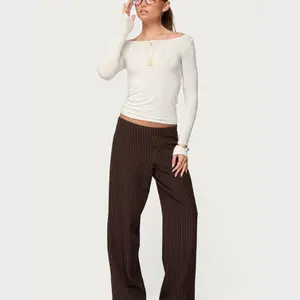 Kerie Pinstripe Low Rise Pants - Dark Brown Pinstripe Trouser for Women