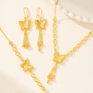 Gold-plated Three-piece Butterfly Jewelry Set Necklace Earrings Bracelet Christmas Birthday Anniversary Romantic Gift Idea