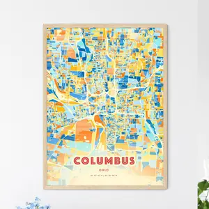 Colorful Columbus Ohio Blue Orange Fine Art Print Usa City Map Customizable Poster Unique Wall Decor Personalized Gift