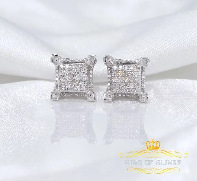 King Of Bling's White 925 Sterling Silver Hip Hop 0.15ct Diamond Men's & Women's Square Earring