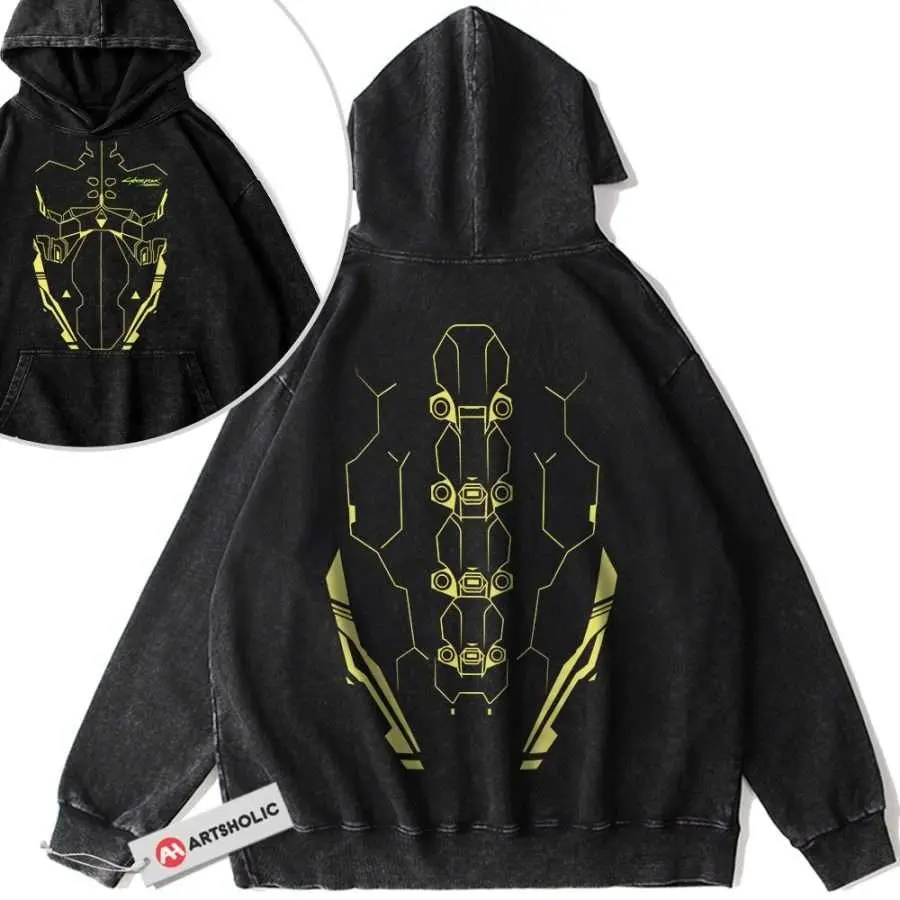Sandevistan Washed Hoodie, Cyberpunk Hoodie, Game Hoodie, Vintage Hoodie 2-Sided