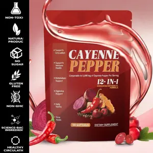 12-in-1 Natural Cayenne Pepper Softgels Dietary Herbal Supplement - Heart Health, Blood Pressure, Circulation Support with Hawthorn, Berberine, Grapeseed Oil, Beet Root, Turmeric, Metabolism Boost, Herbal Wellness Capsules
