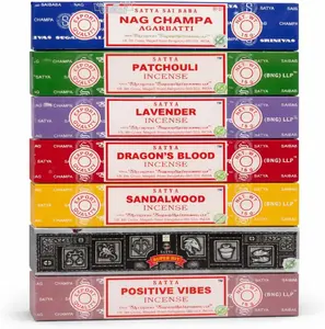 Satya Incense Gift Set Nag Champa, Super hit, Dragon's Blood, Sandalwood, Patchouli, Lavender, Positive Vibes, 15 g
