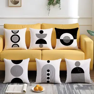 Geometric Lines Pattern Decorative Pillow Covers, 6 Piece Set Without Pillows, Hidden Zipper, Easy to Clean, Boho Style