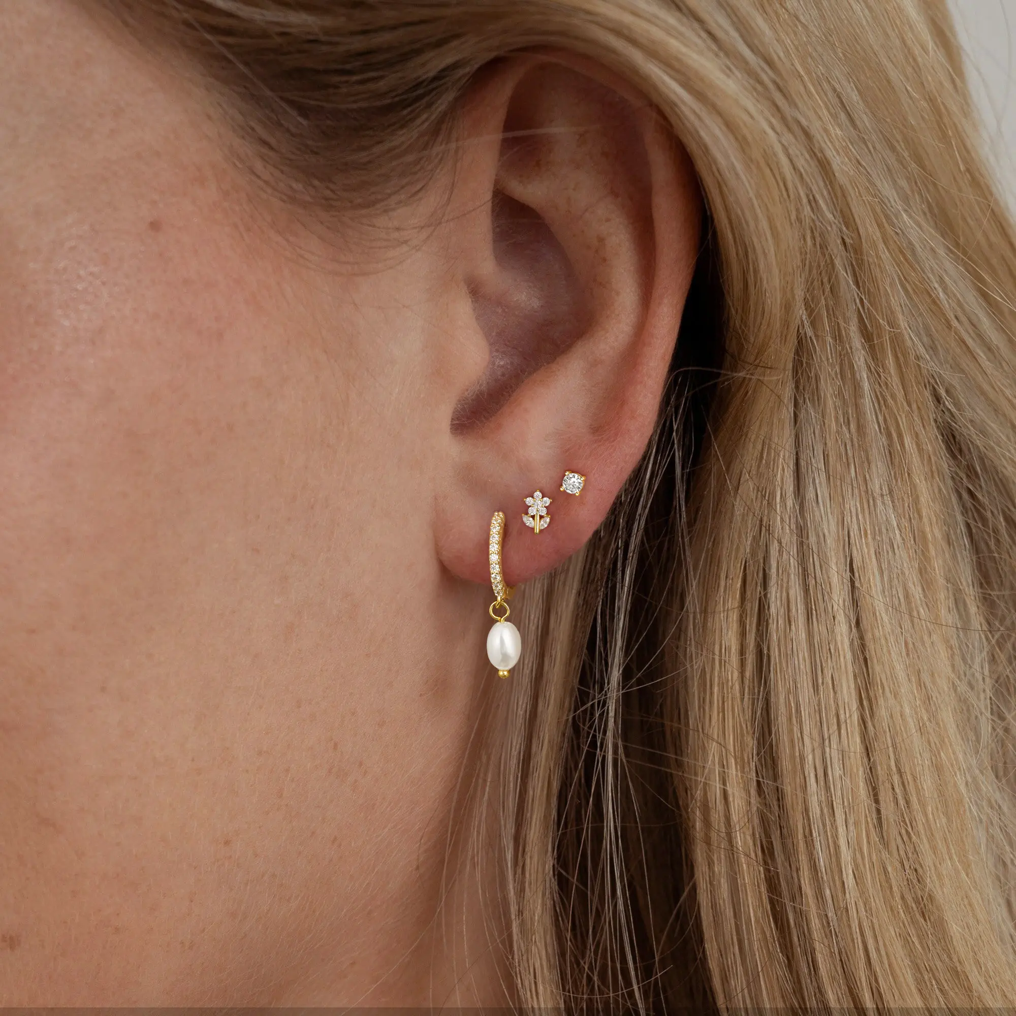 Dearmay Delicate Earrings for women | hypoallergenic gold cartilage earrings | Flat back earrings set Multi piercing small hoop earrings gift