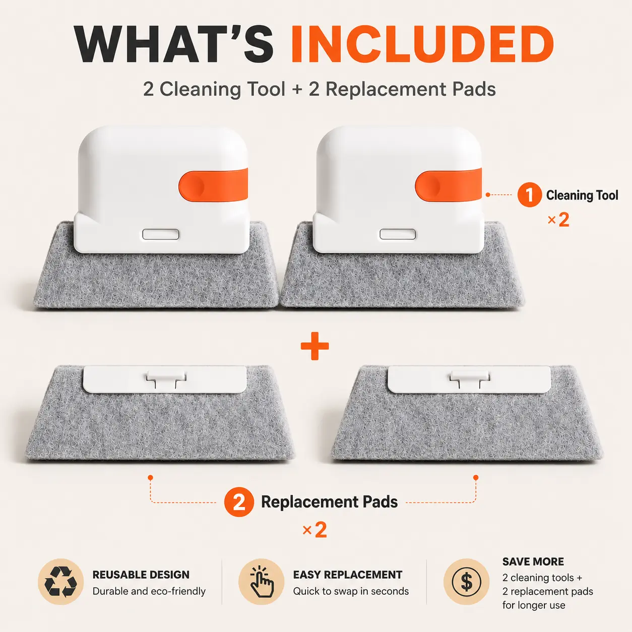 2 Cleaning Tool + 2 Replacement Pads