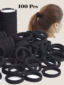 100pcs Women's Black, Fashionable Simple, High Elasticity Thick Hair Scrunchies, Versatile Use, Suitable For Everyday Use And Gift Giving Hair Ties Ponytail Holders Hair Elastics Hair Rope