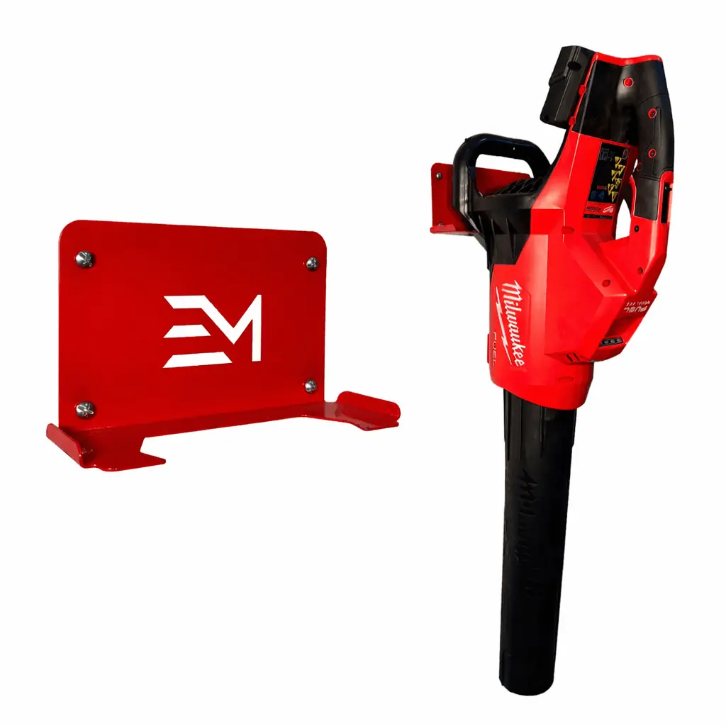 Leaf Blower Mount - Compatible with Milwaukee - Model 2824 - Red Powder Coat Finish, Heavy-Duty Steel, Rust-Resistant, USA Made, Includes Mounting Hardware