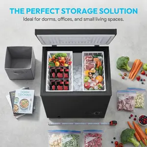 Deep Freezer 3.5 Cu.Ft Chest Freezer with Removable Basket 6 Levels Adjustable Temperature Quiet Mini Freezer for Home Kitchen Office Garage Bar Black