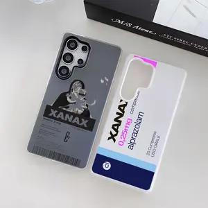 Fashion X-XANAX Chill Pill Phone Case Crystal Clear Case for Samsung S25 S24 S23 S22 S21 Ultra/Plus - Stay Clear Anti-Yellowing Soft TPU Bumper Cover, Ultra-Thin Shockproof Protection, Precise Fit Minimalist Jelly Case