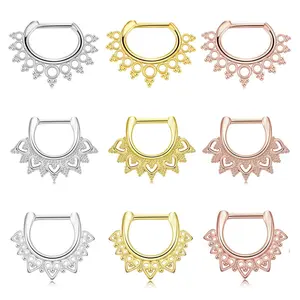 3Pcs/Set D-shape Hinged Septum Nose Ring Surgical Steel Clicker Daith Piercing Segment Ear Cartilage Helix Nose Hoop