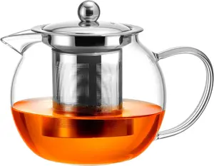 Glass Teapot Stovetop 22 OZ/650ml, Tea pot with Removable 18/8 Stainless Steel Infuser, Borosilicate Clear Tea Kettle, Teapot Blooming and Loose Leaf Tea Maker Tea Brewer for Camping, Travel