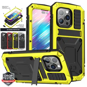 case For iPhone 16 15 Pro Max 14 13 12 11 Pro XS max Aluminum Metal with Screen Protector Camera Protector Military Rugged Heavy Duty Shockproof Case with Metal Kickstand Full Body Tough Dustproof Drop Tested Outdoor case