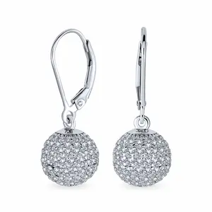 Minimalist Geometric Dangle Chandelier Earrings Cubic Zirconia Pave Disco Ball