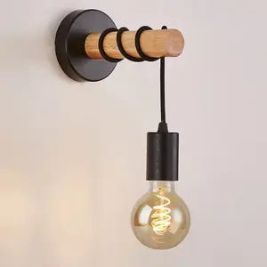 Creative Wood Art Wall Lamp for Living Room Entryway Hall Staircase Decoration E27 Single Head Wall Light, Bedroom Bedside (no Bulb)