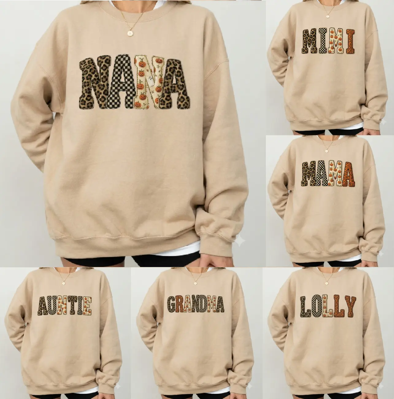 Women's Custom Vintage Chic Halloween Mama Sweatshirt - Loose Round Neck Breathable Cotton Graphic Tee, Personalized Name Basic Top, Casual Cute Pumpkin Patch Outfit, Everyday Halloween Gift for Mom