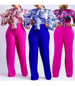 2Pc. Plus Size Loose Casual Printed Long Sleeve Shirt And Pants Set