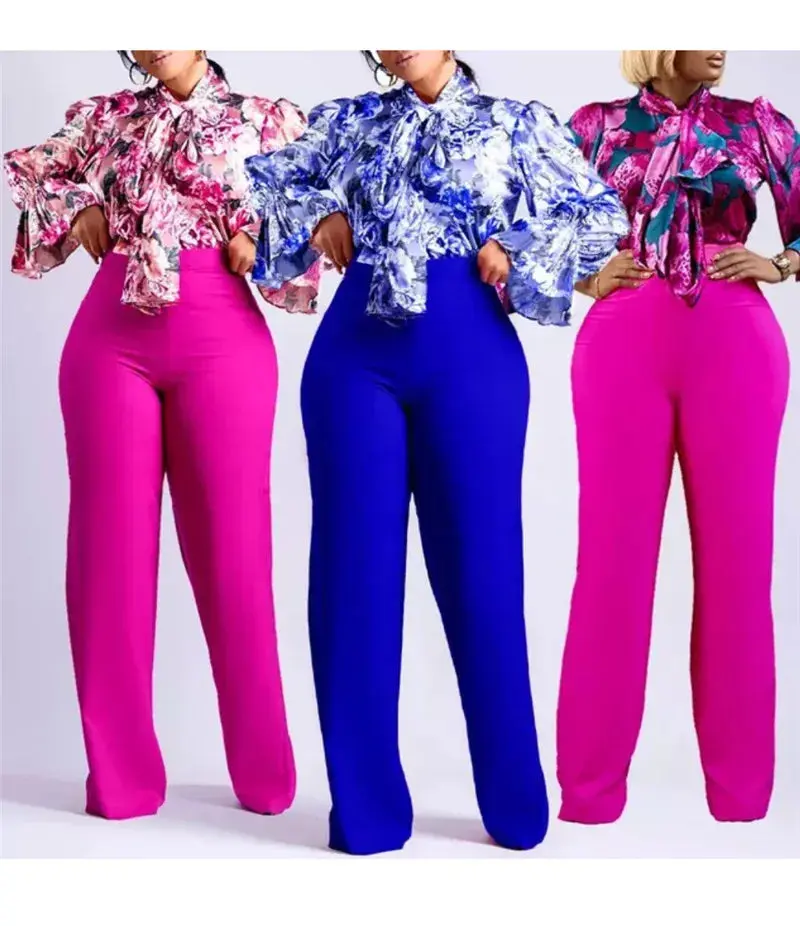 2Pc. Plus Size Loose Casual Printed Long Sleeve Shirt And Pants Set